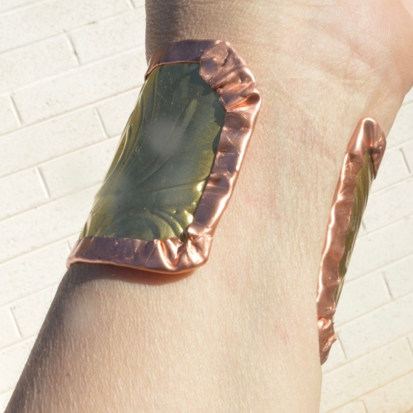 Rustic Brass Solid Genuine Copper Cuff Bracelet Wide Baroque Rococo Embossed - Picture 7 of 7